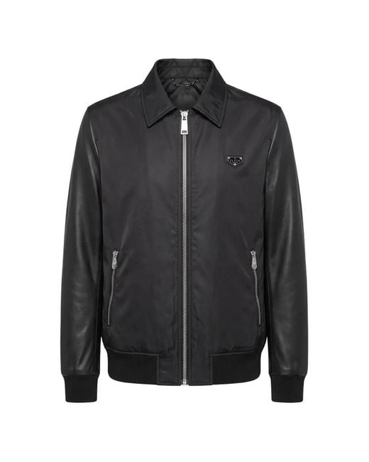 Philipp Plein Black Nylon Coster Bomber Jacket for men