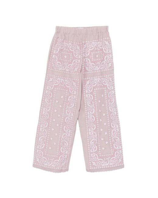 ORSINA Pink Bandana-Print Embroidered Trousers