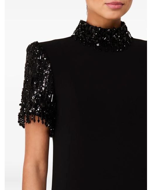 Jenny Packham Black Sequin-Embellished High-Neck Maxi Dress