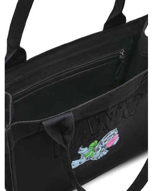 Bolso shopper con estampado Puppy Ganni de color Black