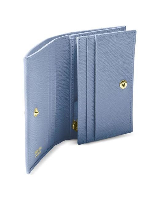 Prada Blue Triangle Logo Leather Wallet
