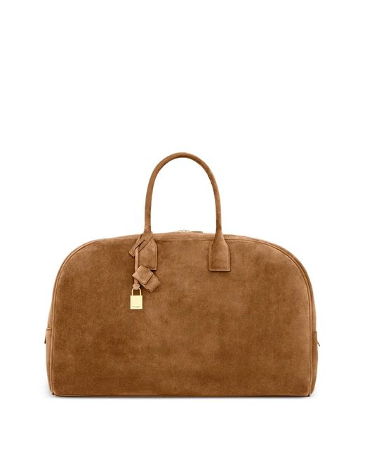 Saint Laurent Brown Large Suede Bowling Duffle Bag for men