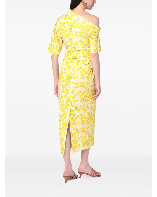 BERNADETTE Yellow Floral-Print One-Shoulder Midi Dress
