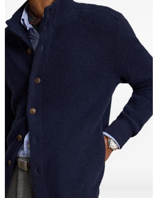 Ralph Lauren Blue Rib-Knit Mock-Neck Cardigan for men