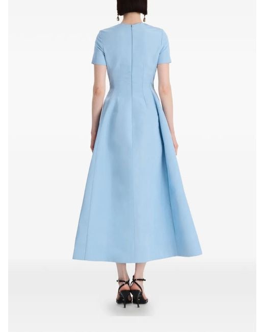 Oscar de la Renta Blue Crystal Flower-Embroidered Faille Dress