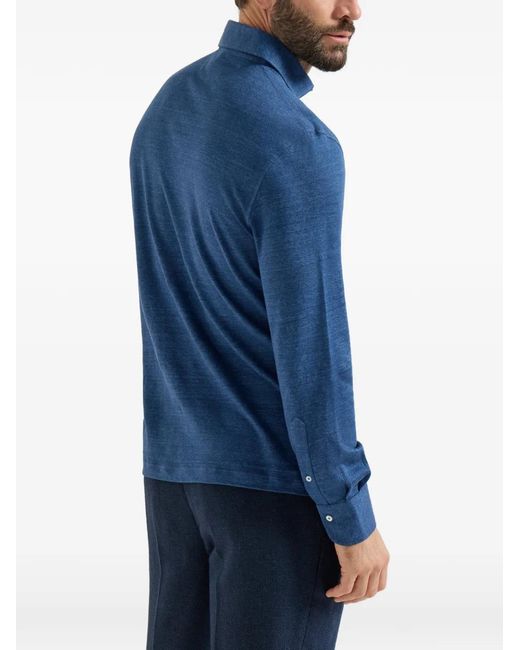 Brunello Cucinelli Blue Long-Sleeve Polo Shirt for men