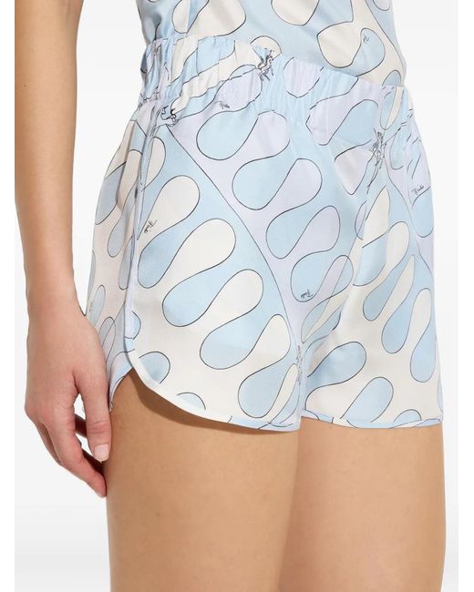 Emilio Pucci Blue Leocorno Print Silk Shorts