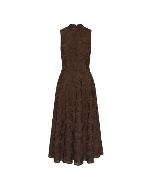 ROTATE BIRGER CHRISTENSEN Brown Floral-Jacquard Sleeveless Midi Dress