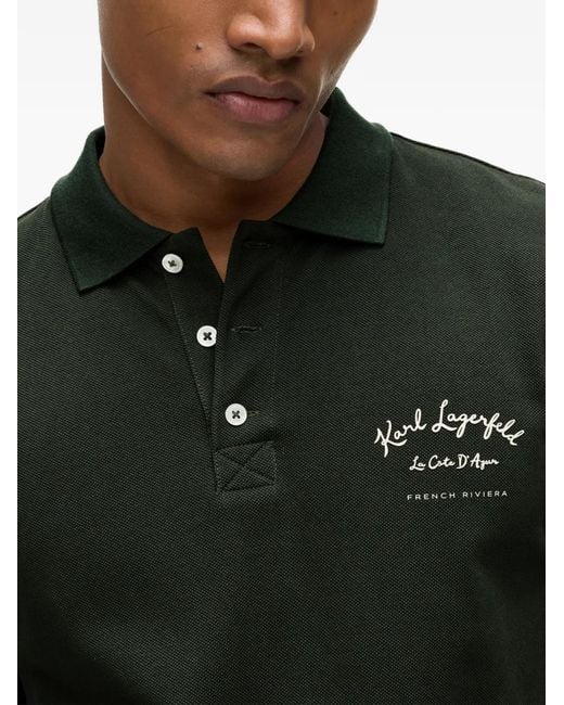 Karl Lagerfeld Green Pique Polo Shirt for men