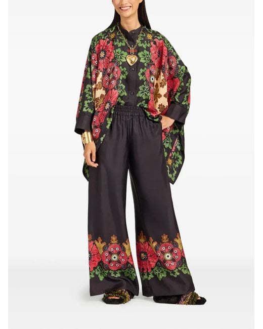 LaDoubleJ Black Floral-Print Palazzo Pants