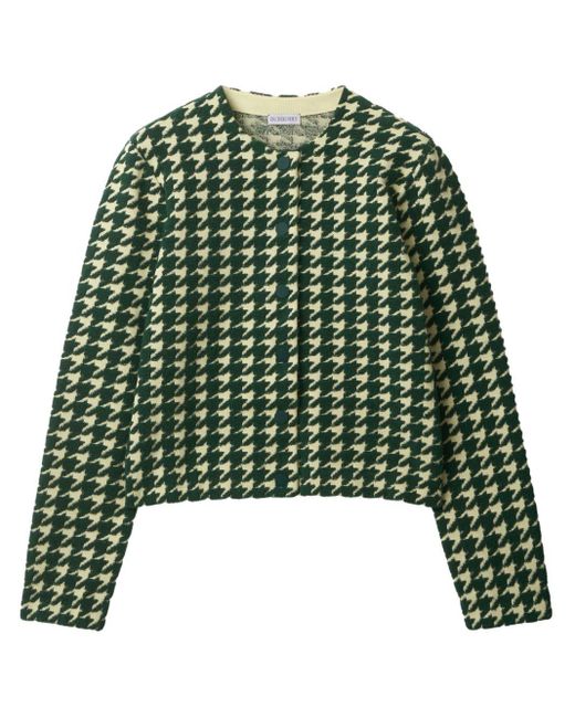 Burberry Green Houndstooth Button-front Cardigan