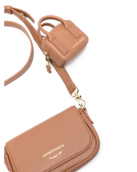 Emporio Armani Pink Logo-Lettering Pebbled Crossbody Bag