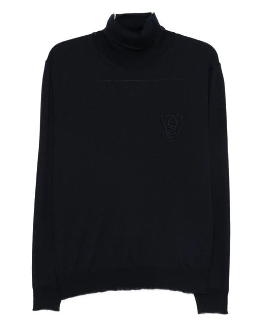 Valentino Garavani Black Logo-Embroidery Turtleneck Wool Sweater for men