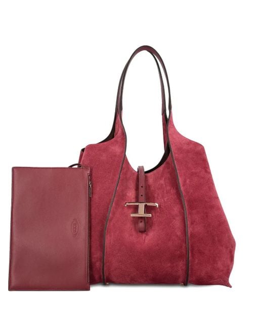 Tod's Red T Timeless Suede Shoulder Bag