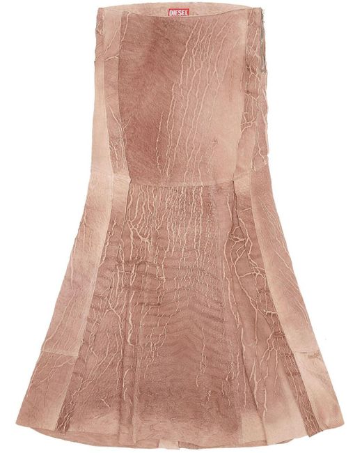 DIESEL Pink Maxi Skirt In Cracked Leather