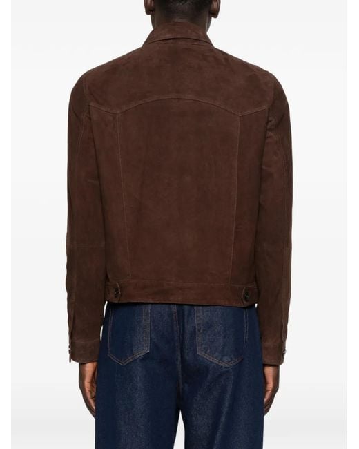 Amaranto Brown Button-Up Suede Jacket for men
