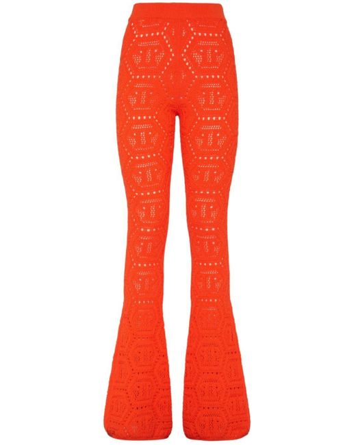 Philipp Plein Red Monogram-intarsia Bootcut Trousers