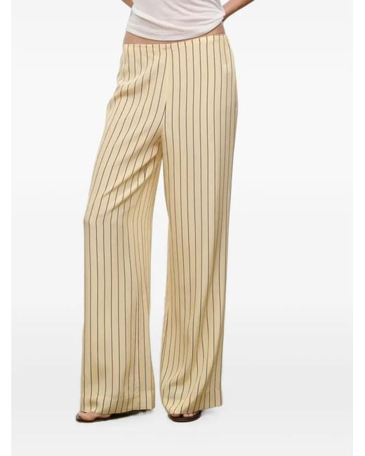 Staud Natural Stroll Stripe-Print Silk Trousers
