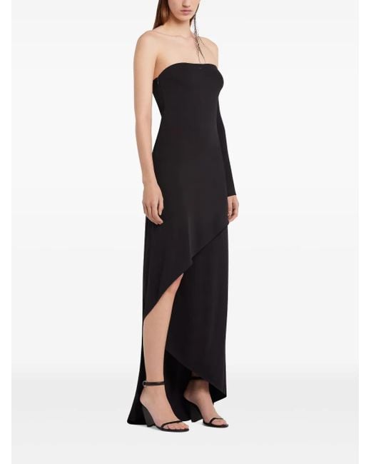 Courreges Black Elegant Long Dress With A Slit And Off-Shoulder Design