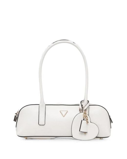 Guess White Isobel Heart-Charm Logo-Plaque Tote Bag
