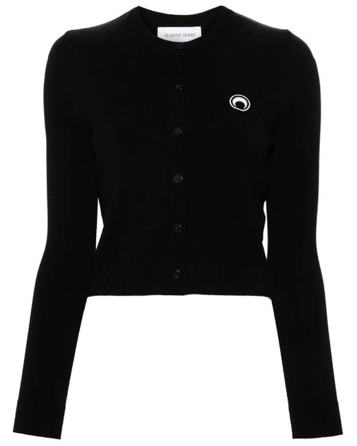 MARINE SERRE Black Fitted Cropped Cardigan With Button-Down Front