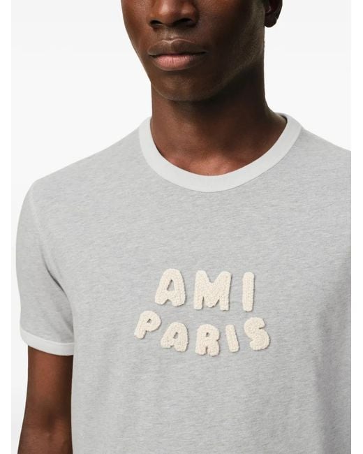 AMI Gray Short Sleeves Classic Fit Teeshirt With "Ami P