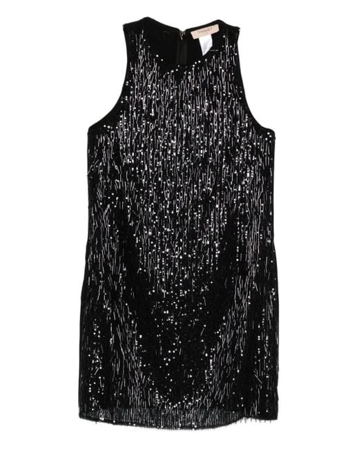 Twinset Black Sequinned Fringed Mini Dress