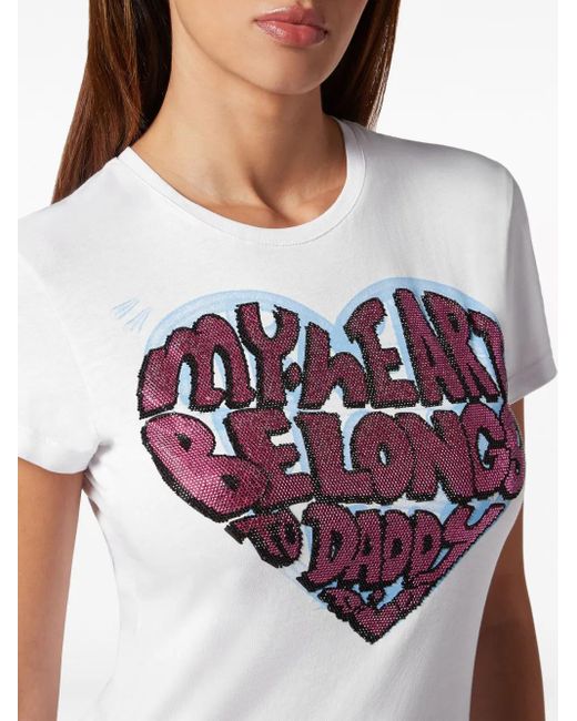 Philipp Plein T-Shirt Verfraaid Met Kristallen in het White