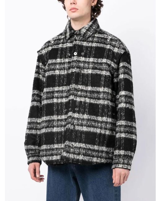 Y. Project Black Textured Stripe-Pattern Shirt Jacket for men
