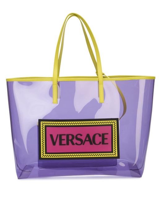 Versace Purple Pvc Logo Shopper Tote