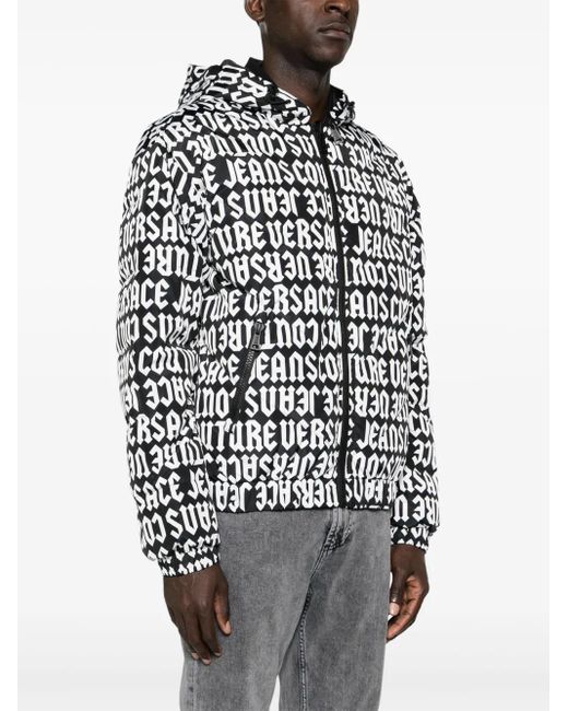 Versace Jeans Couture Black Reversible Hooded Puffer Jacket for men