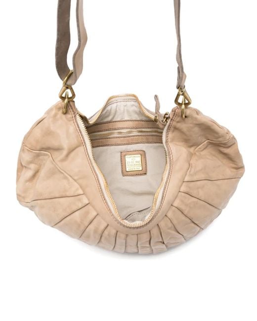 Campomaggi White Luna Pleated Leather Cross Body Bag