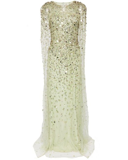 Jenny Packham Green Songbird Sequin-embellished Cape Gown