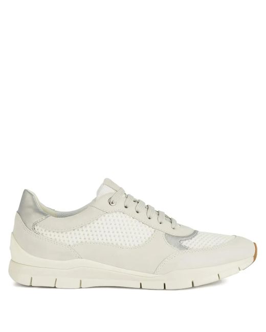 Geox White Sukie Mesh-Panel Suede Sneakers