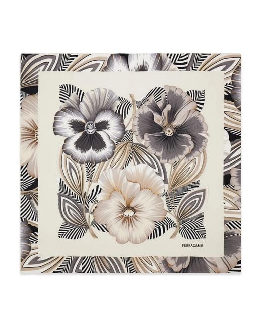 Ferragamo Metallic Brezza Print Silk Scarf