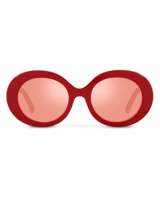 Dolce & Gabbana Red Logo-embossed Round-frame Sunglasses