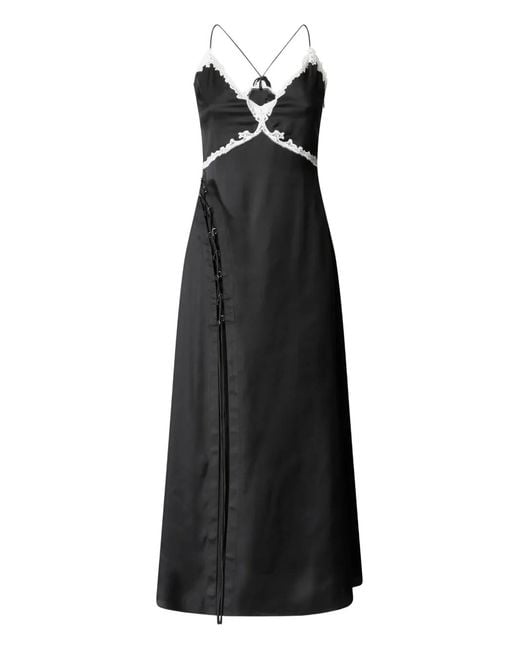 Pinko Black Slit And Lace Inserts Long Dress