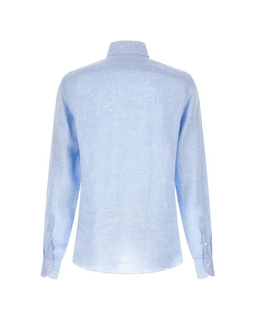 Borriello Blue Chemise Boutons En Lin for men