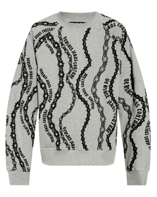 Versace Jeans Couture Gray Chain Link-Print Sweatshirt for men
