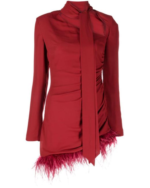 De La Vali Mini-jurk Met Veren Afwerking in het Red