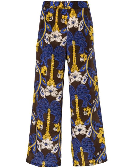 P.A.R.O.S.H. Blue Floral-print Silk Palazzo Trousers