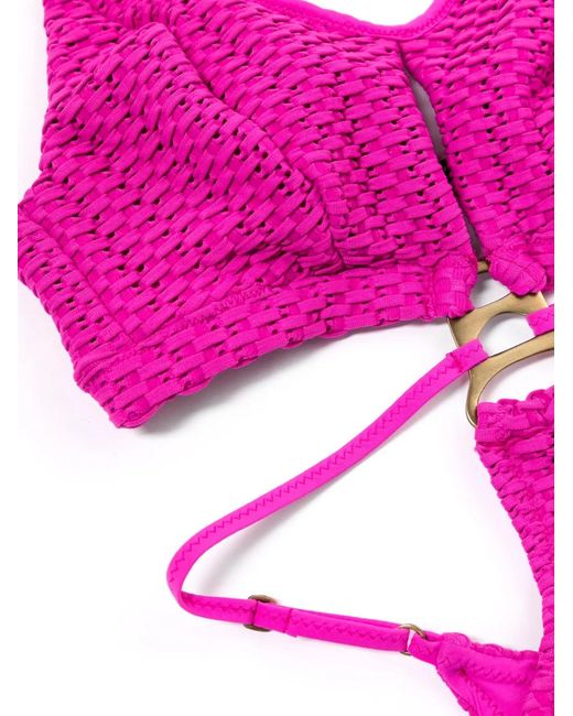 Amir Slama Pink Woven Cut-Out One-Piece