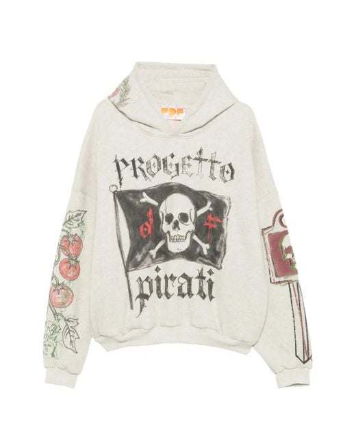 PDF White Graphic-Print Cotton Hoodie for men