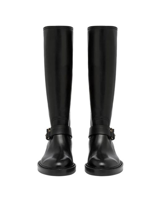 Buttero Black Laydee Buckle-Strap Knee-High Boots