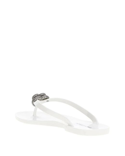 Mach & Mach White Double Heart Flip Flops