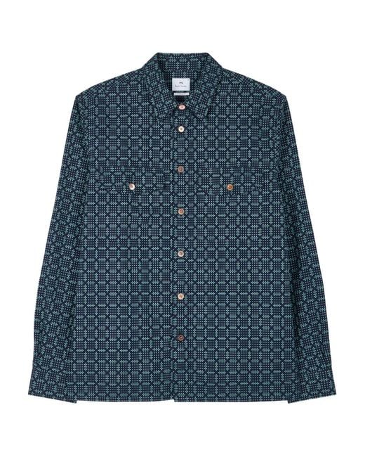 Paul Smith Blue Geometric-Print Pocket Shirt for men