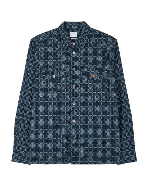 Paul Smith Blue Geometric-Print Pocket Shirt for men
