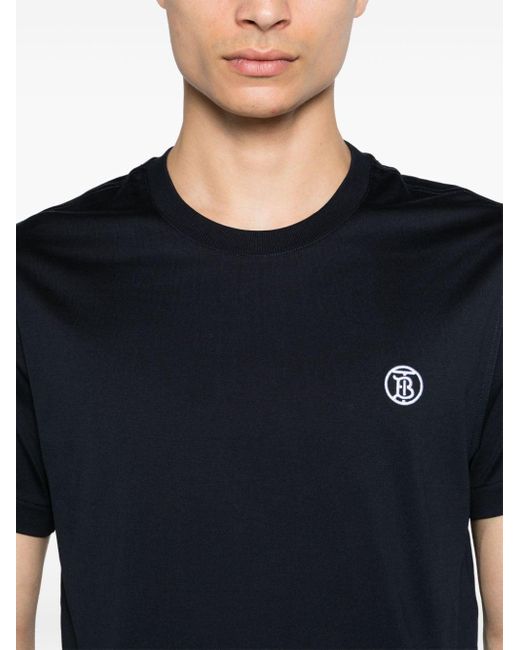 T-shirt en coton biologique à logo brodé Burberry pour homme en coloris Black