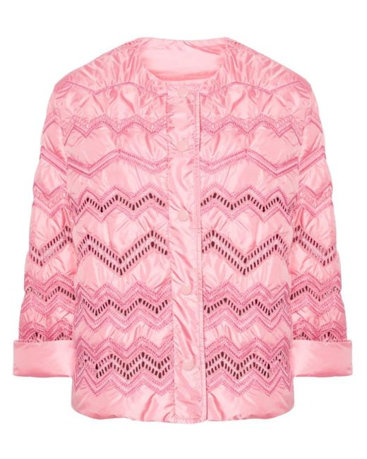 Ermanno Scervino Pink Chevron-embroidered Puffer Jacket
