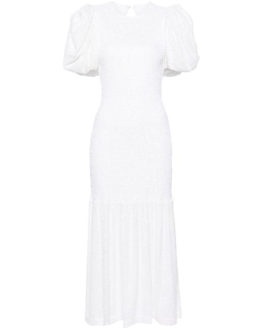 ROTATE BIRGER CHRISTENSEN Midi-jurk Met Pofmouwen En Pailletten in het White